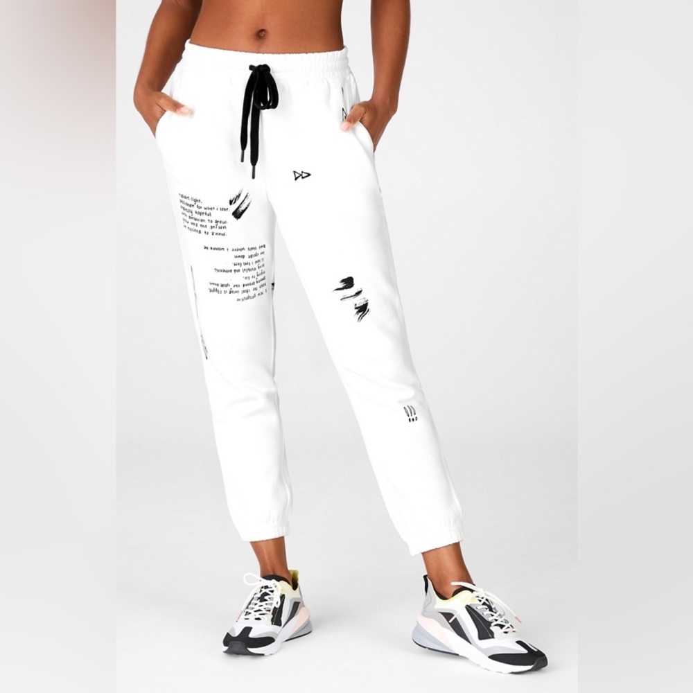 Fabletics White Joggers with Black Drawstring